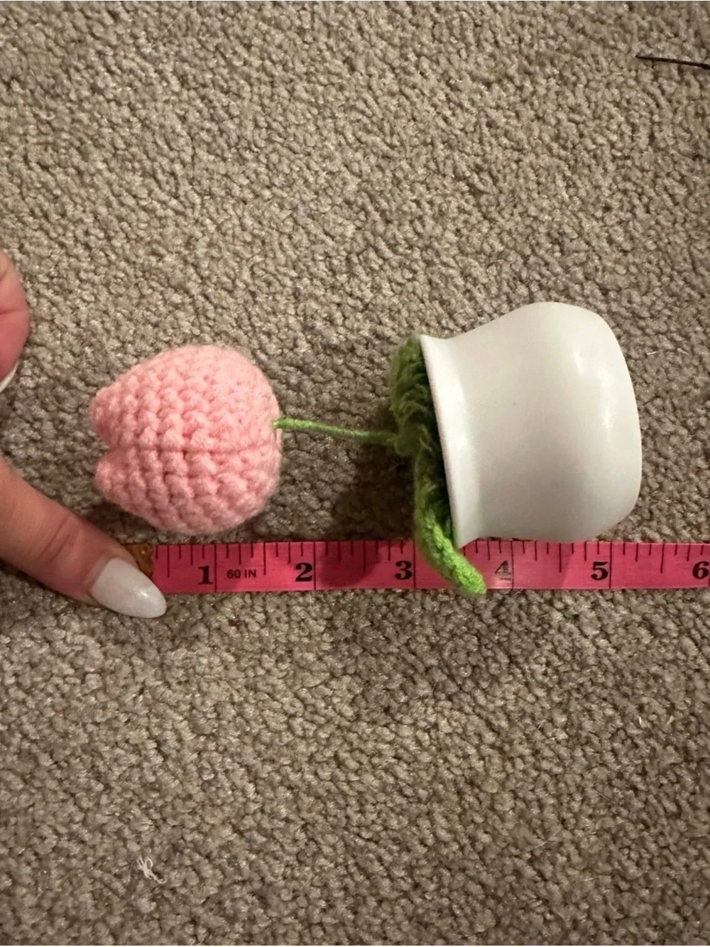 Handmade Pink Crochet Flower in White Pot - Home Accent
